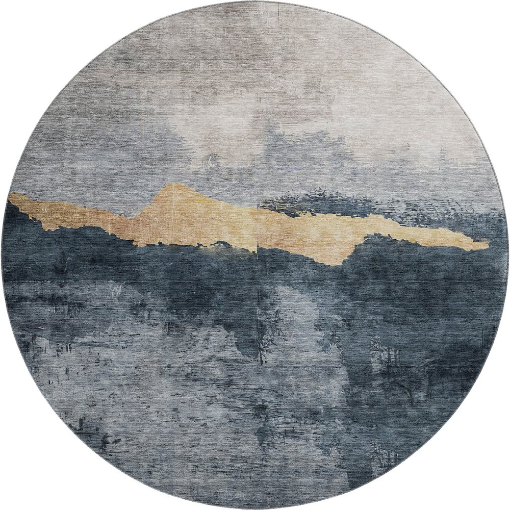 Premium Machine Washable Mayfield AMF1069 Blue 8' x 8' Round Rug. Picture 1