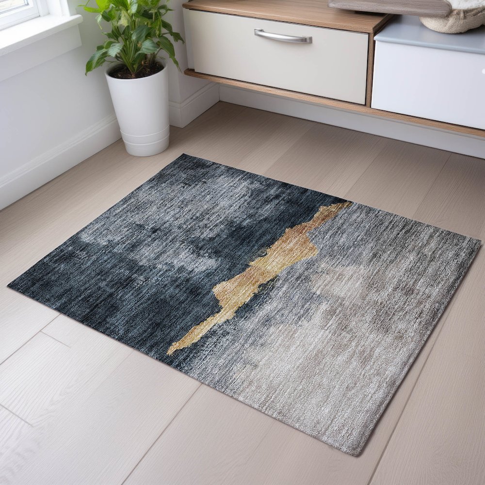 Premium Machine Washable Mayfield AMF1069 Blue 1'8" x 2'6" Rug. Picture 5