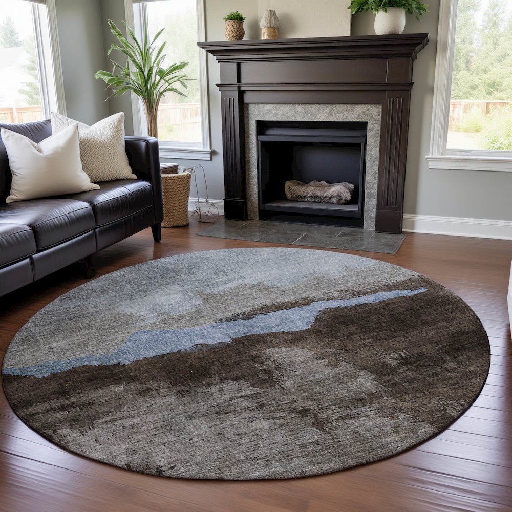 Premium Machine Washable Mayfield AMF1069 Chocolate 8' x 8' Round Rug. Picture 5