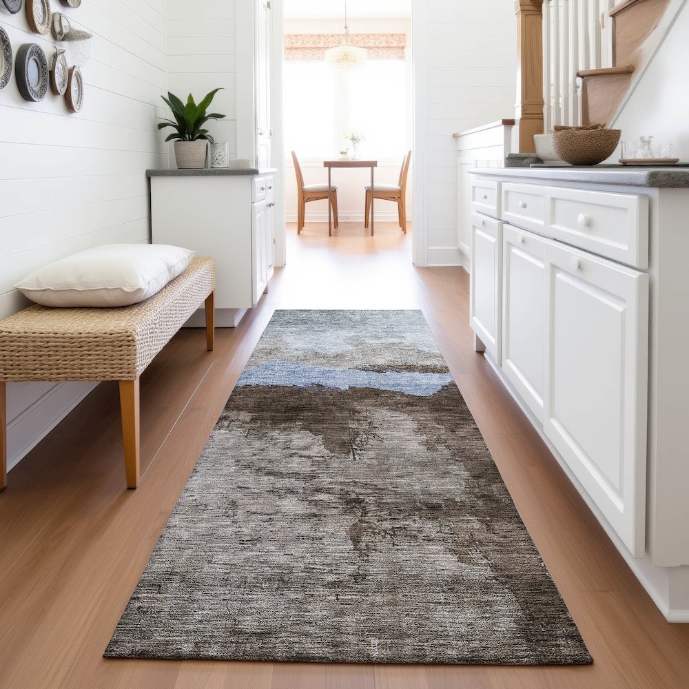 Premium Machine Washable Mayfield AMF1069 Chocolate 2'3" x 7'6" Runner Rug. Picture 5