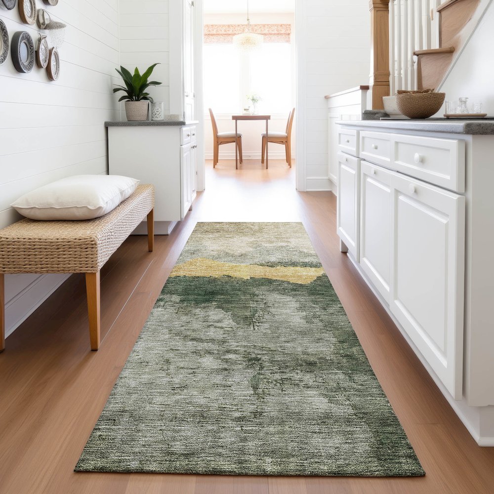 Premium Machine Washable Mayfield AMF1069 Fern 2'3" x 7'6" Runner Rug. Picture 5