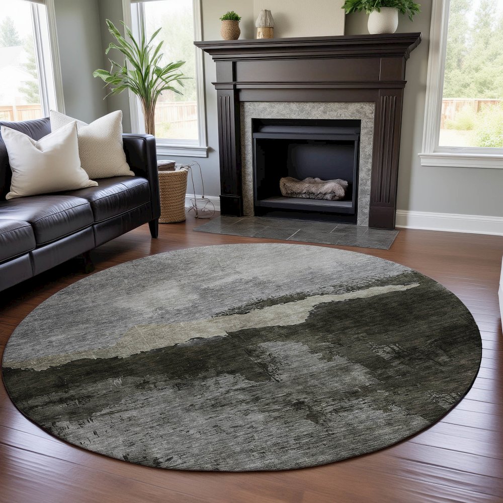 Premium Machine Washable Mayfield AMF1069 Taupe 8' x 8' Round Rug. Picture 5