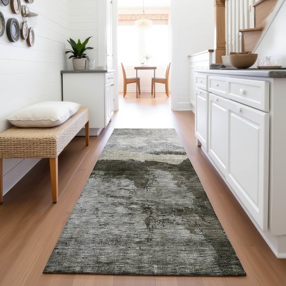 Premium Machine Washable Mayfield AMF1069 Taupe 2'3" x 7'6" Runner Rug. Picture 5