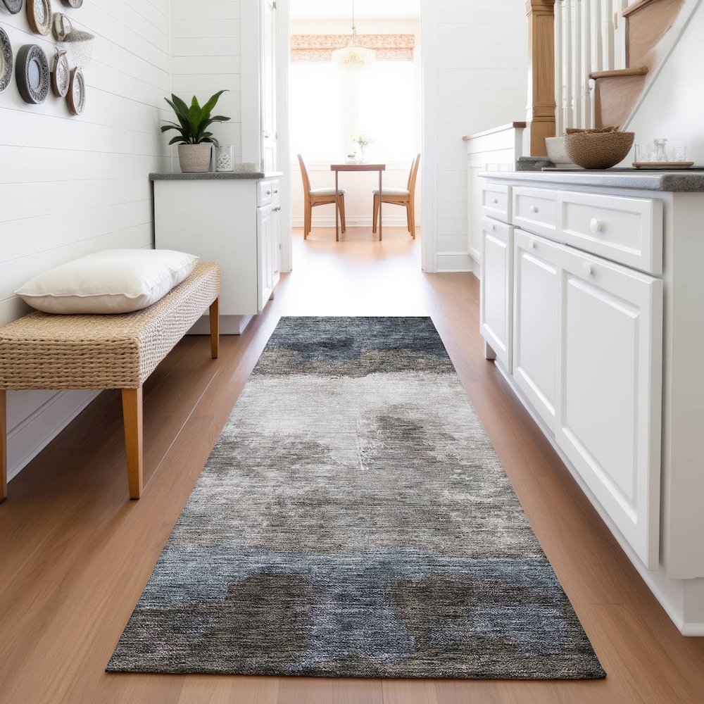 Premium Machine Washable Mayfield AMF1070 Gray 2'3" x 7'6" Runner Rug. Picture 5