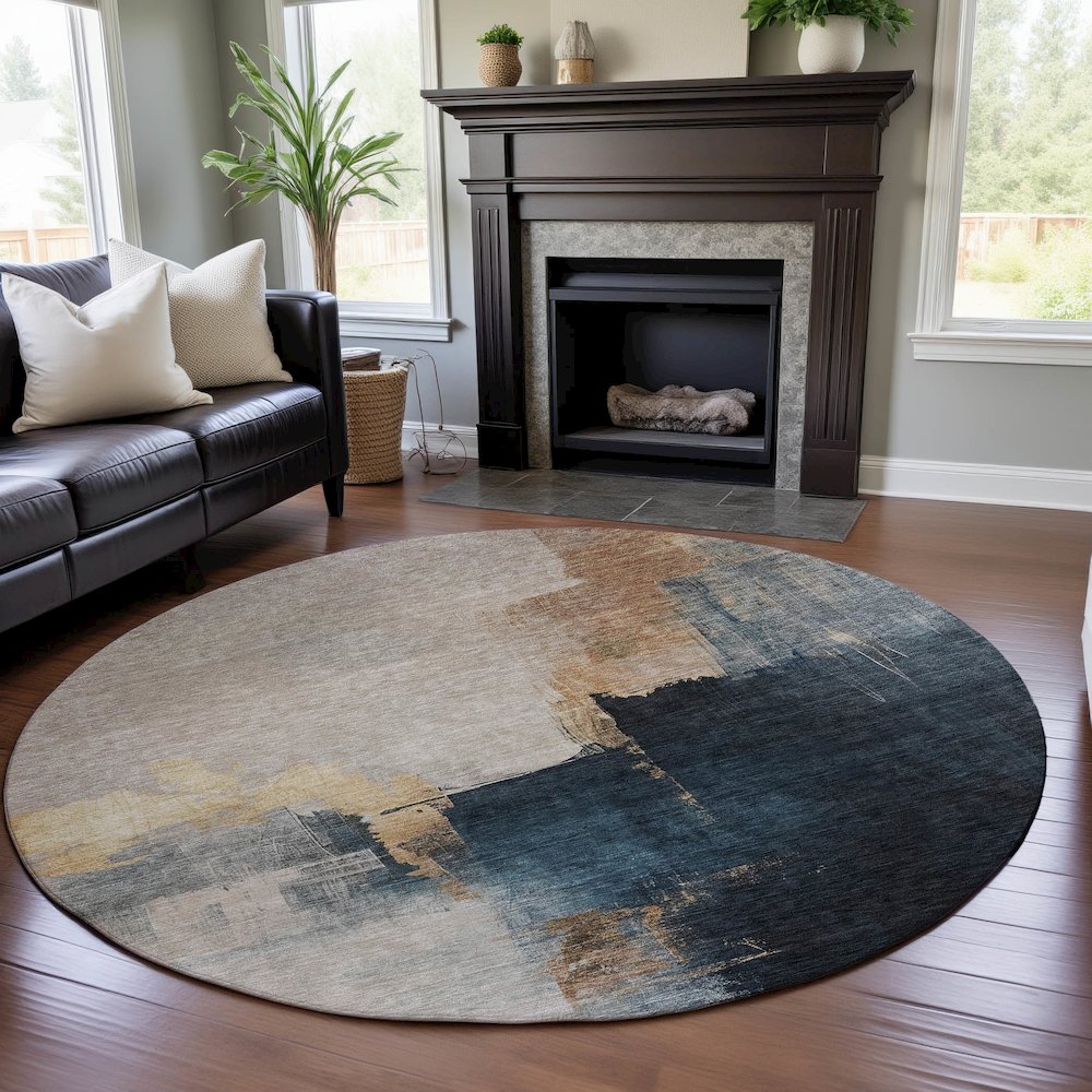 Premium Machine Washable Mayfield AMF1071 Taupe 8' x 8' Round Rug. Picture 5