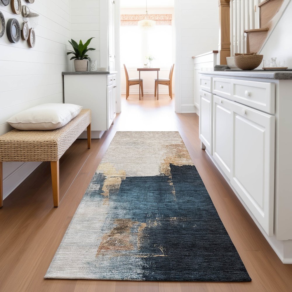 Premium Machine Washable Mayfield AMF1071 Taupe 2'3" x 7'6" Runner Rug. Picture 5