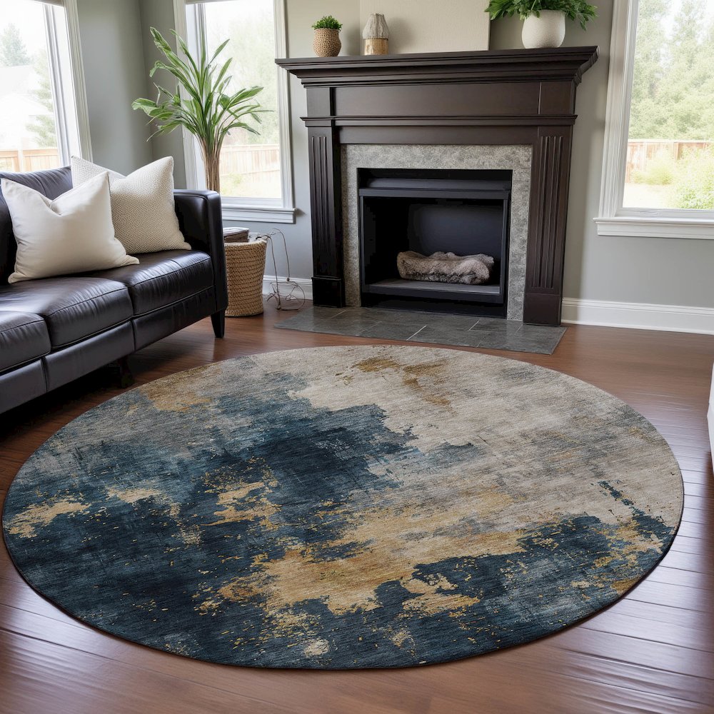 Premium Machine Washable Mayfield AMF1072 Blue 8' x 8' Round Rug. Picture 5