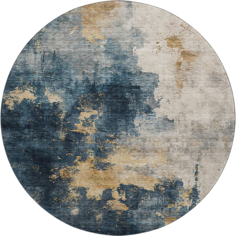 Premium Machine Washable Mayfield AMF1072 Blue 8' x 8' Round Rug. Picture 1