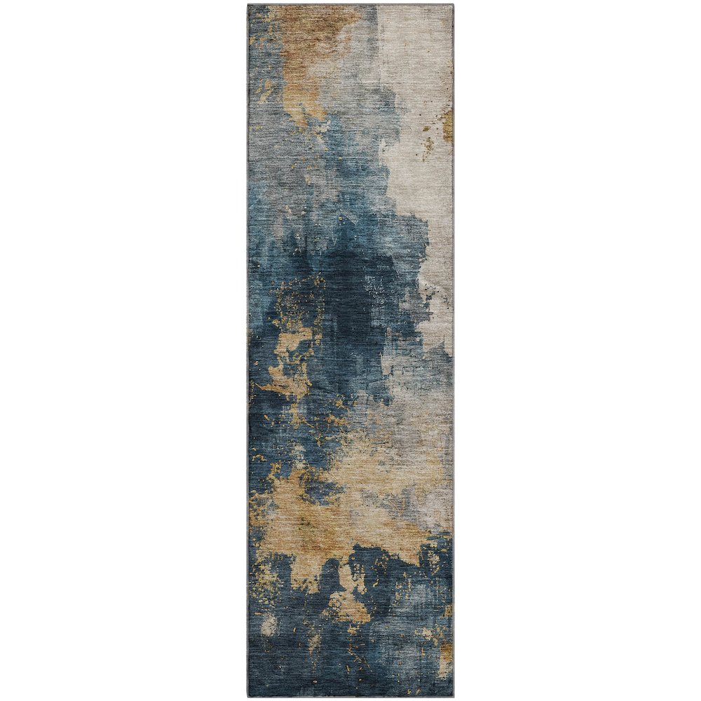 Premium Machine Washable Mayfield AMF1072 Blue 2'3" x 7'6" Runner Rug. Picture 1