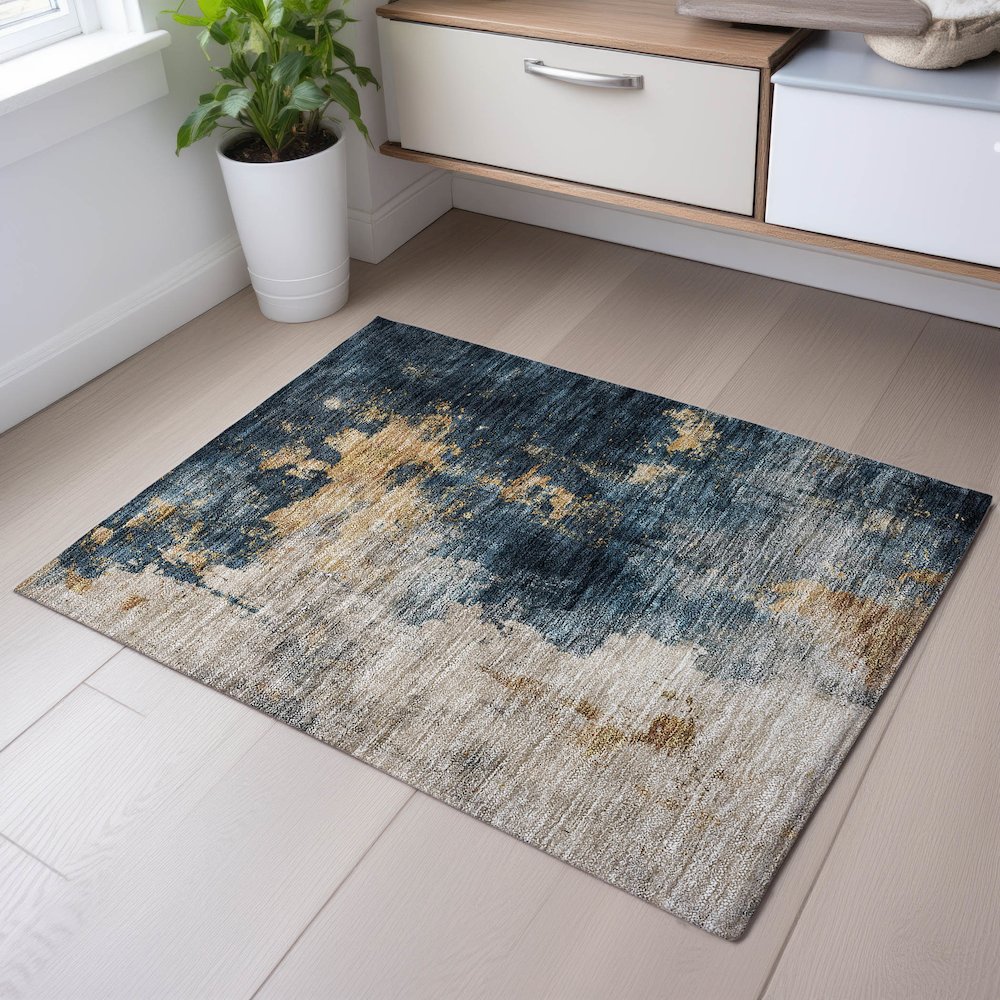 Premium Machine Washable Mayfield AMF1072 Blue 1'8" x 2'6" Rug. Picture 5