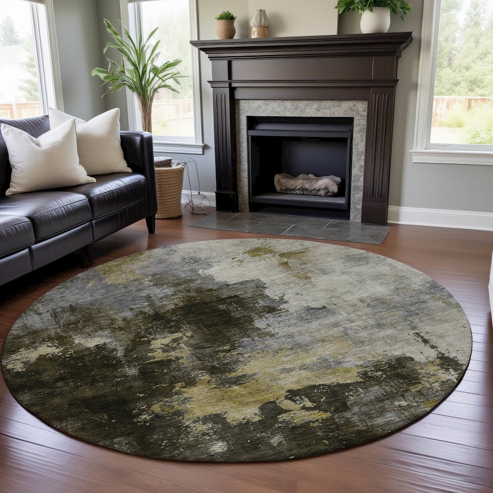 Premium Machine Washable Mayfield AMF1072 Brown 8' x 8' Round Rug. Picture 5
