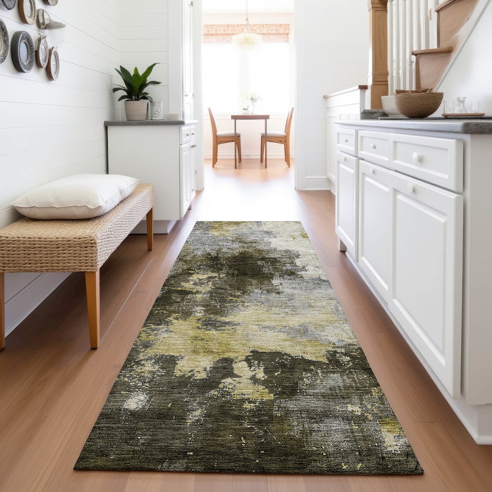 Premium Machine Washable Mayfield AMF1072 Brown 2'3" x 7'6" Runner Rug. Picture 5