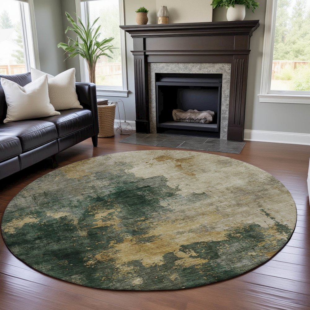 Premium Machine Washable Mayfield AMF1072 Fern 8' x 8' Round Rug. Picture 5