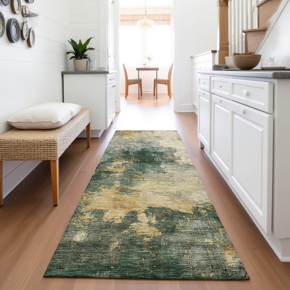 Premium Machine Washable Mayfield AMF1072 Fern 2'3" x 7'6" Runner Rug. Picture 5