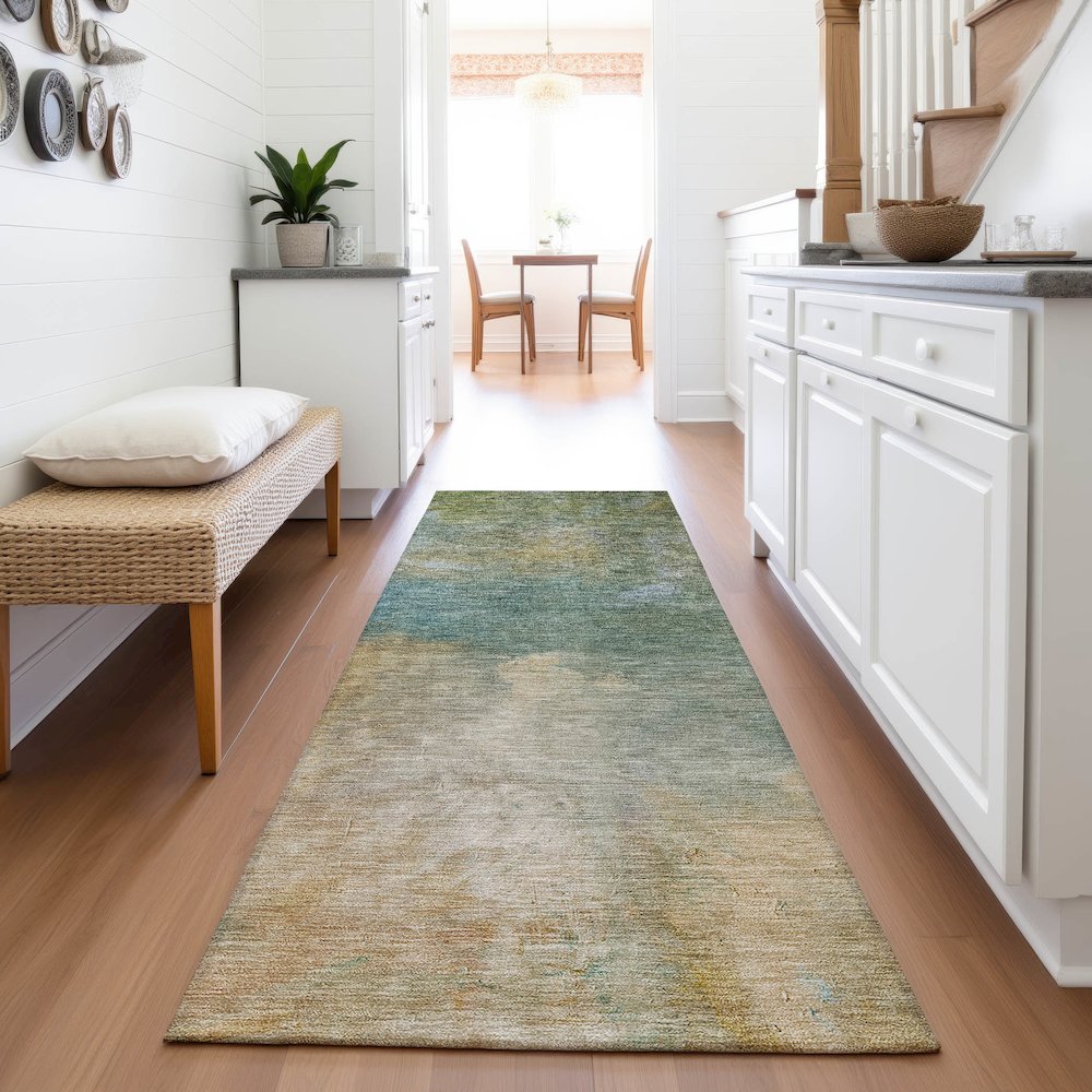 Premium Machine Washable Mayfield AMF1073 Aloe 2'3" x 7'6" Runner Rug. Picture 5