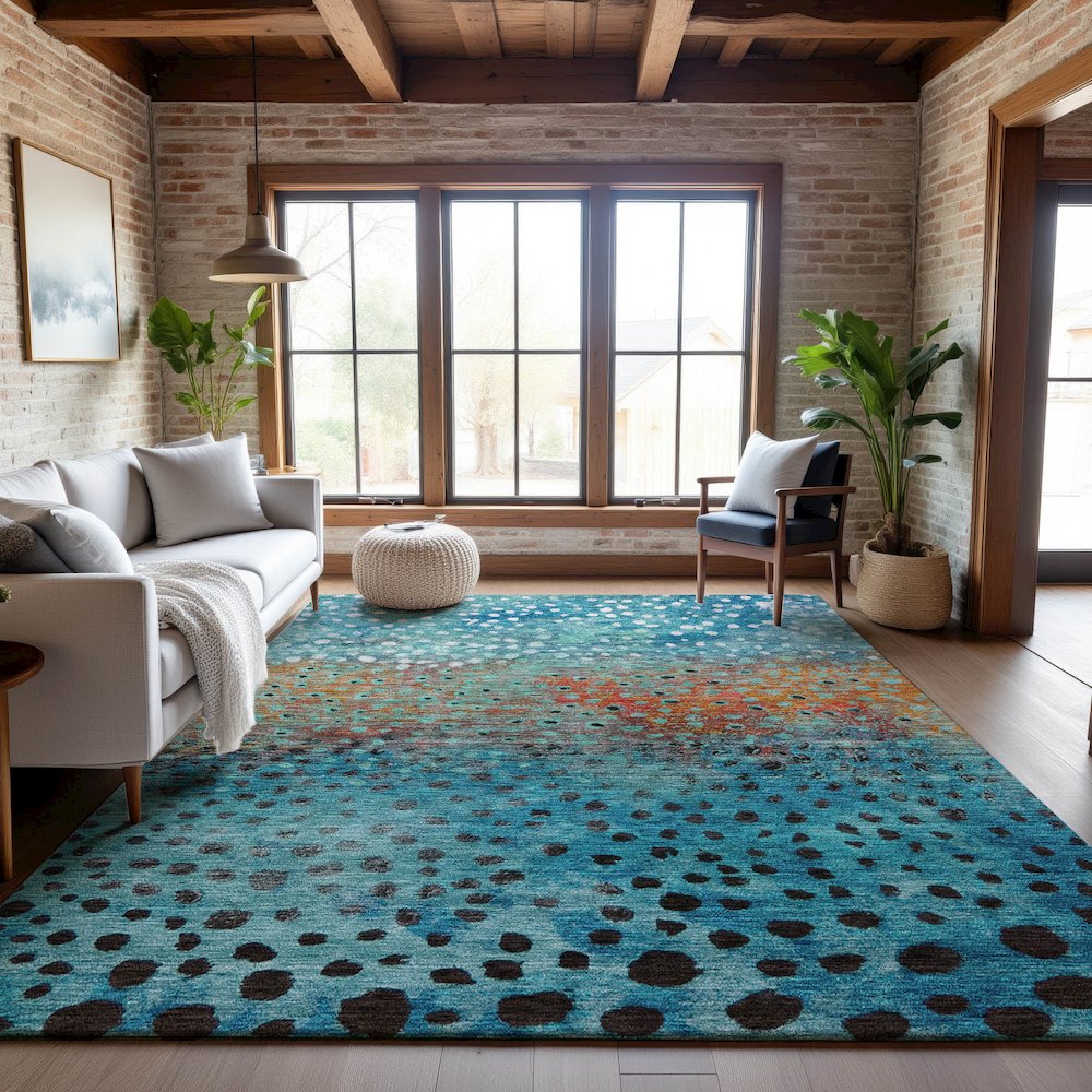 Premium Machine Washable Mayfield AMF1074 Blue 2'6" x 3'10" Rug. Picture 5
