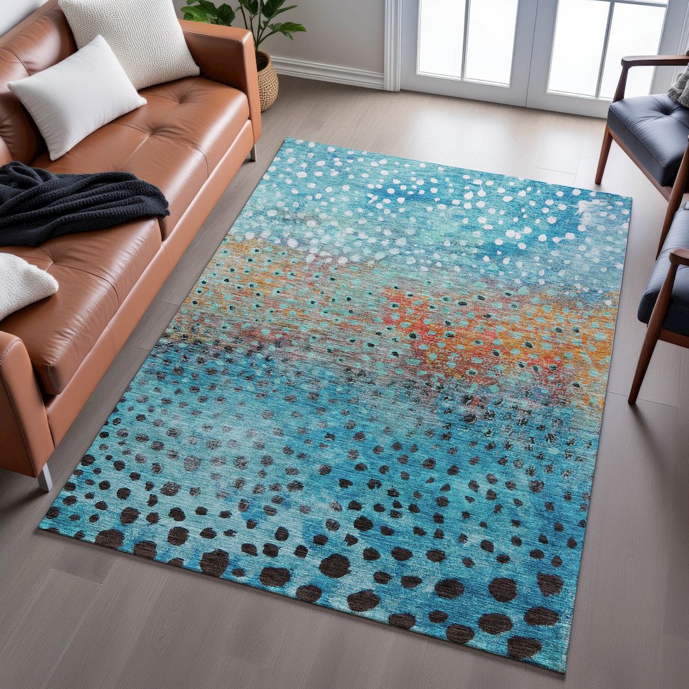 Premium Machine Washable Mayfield AMF1074 Blue 2'6" x 3'10" Rug. Picture 6