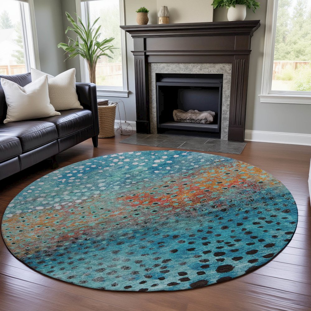 Premium Machine Washable Mayfield AMF1074 Blue 8' x 8' Round Rug. Picture 5