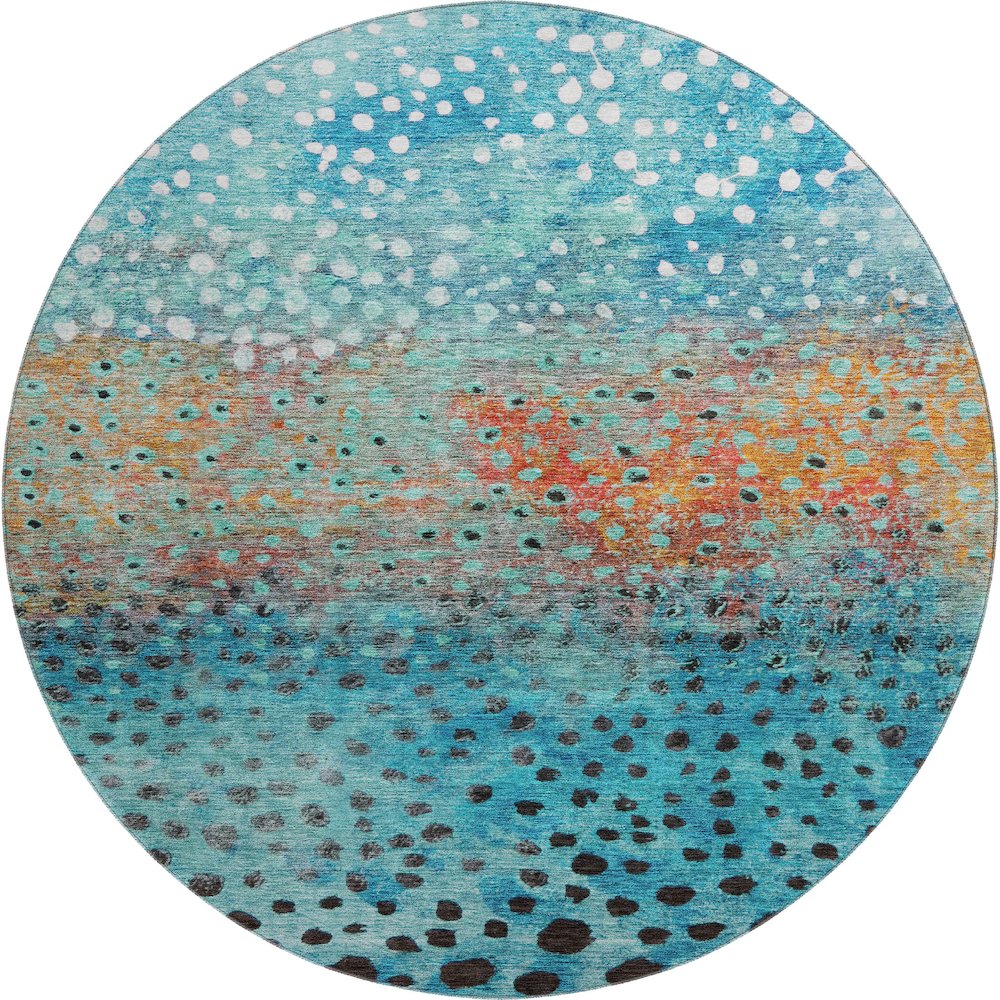 Premium Machine Washable Mayfield AMF1074 Blue 8' x 8' Round Rug. Picture 1