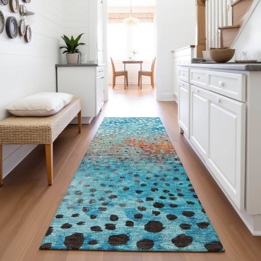 Premium Machine Washable Mayfield AMF1074 Blue 2'3" x 7'6" Runner Rug. Picture 5
