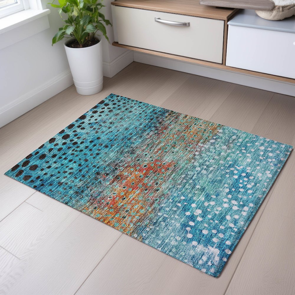 Premium Machine Washable Mayfield AMF1074 Blue 1'8" x 2'6" Rug. Picture 5