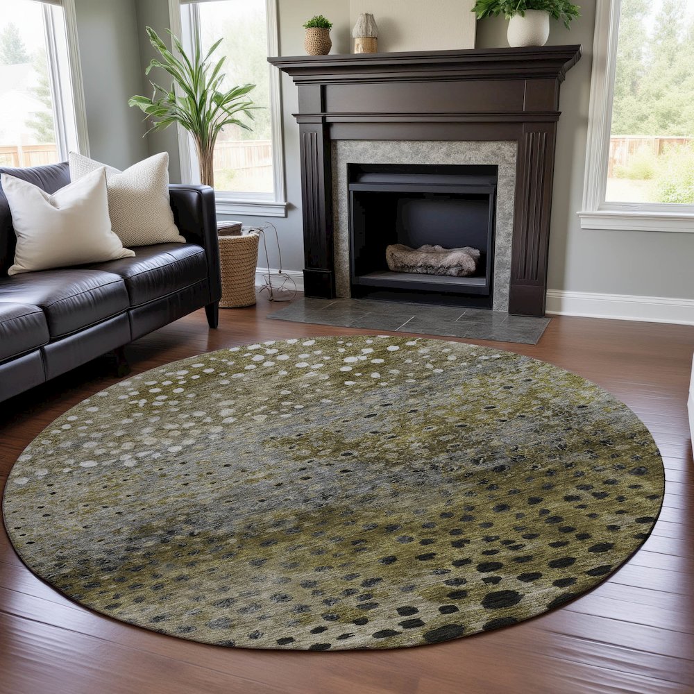 Premium Machine Washable Mayfield AMF1074 Brown 8' x 8' Round Rug. Picture 5