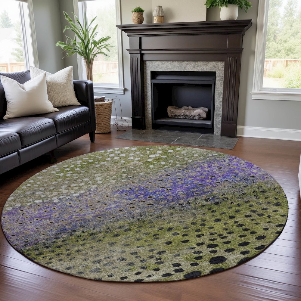 Premium Machine Washable Mayfield AMF1074 Green 8' x 8' Round Rug. Picture 5