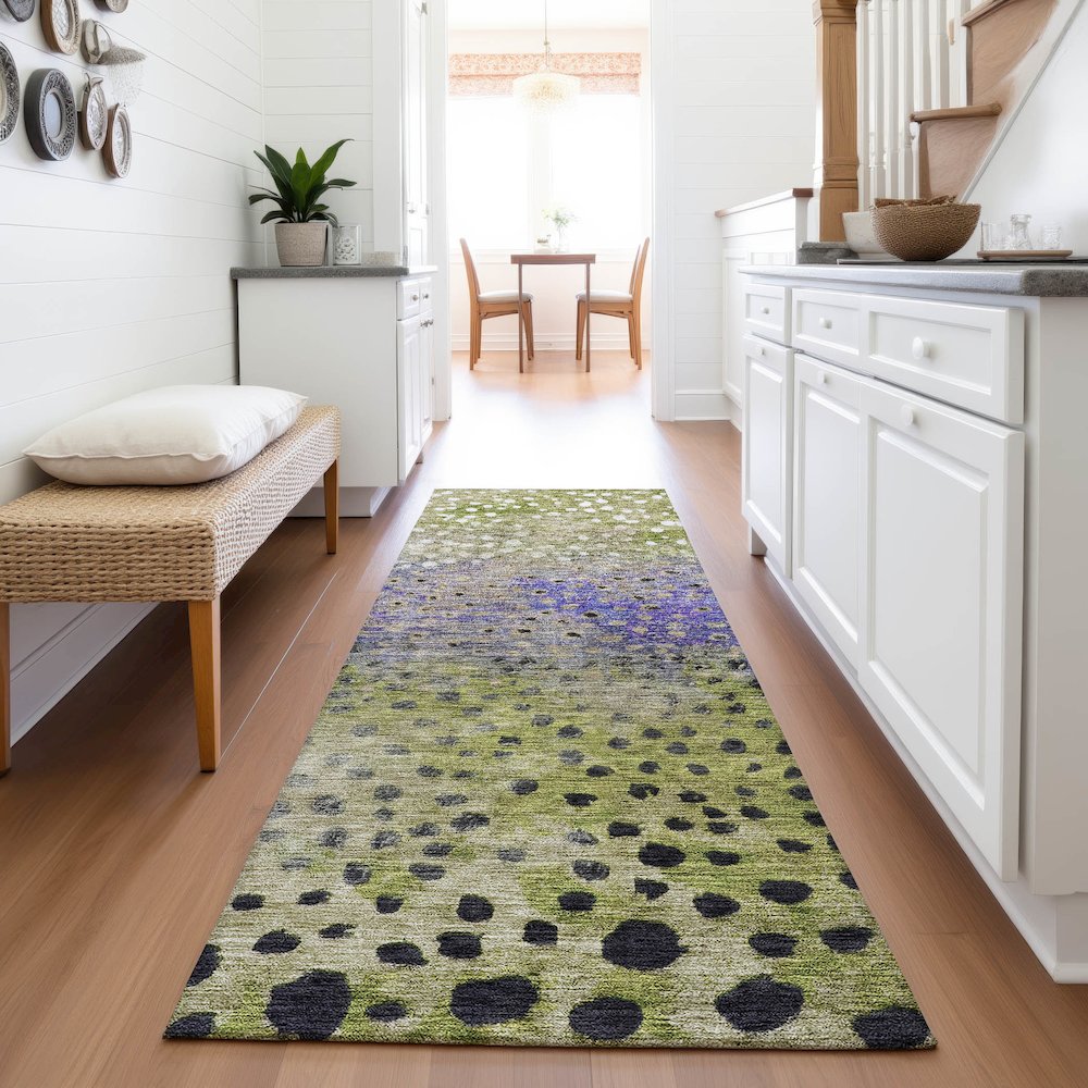 Premium Machine Washable Mayfield AMF1074 Green 2'3" x 7'6" Runner Rug. Picture 5