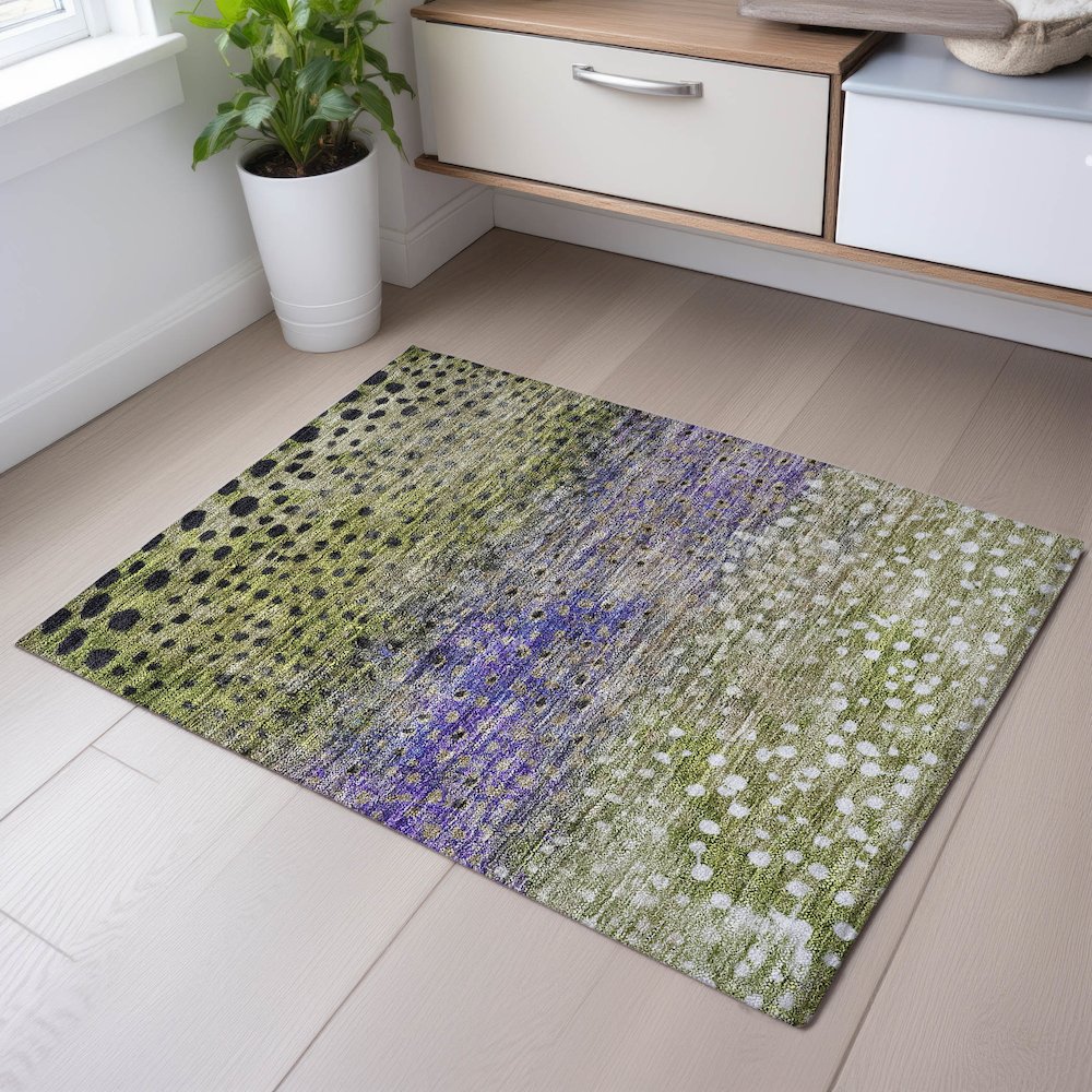 Premium Machine Washable Mayfield AMF1074 Green 1'8" x 2'6" Rug. Picture 5
