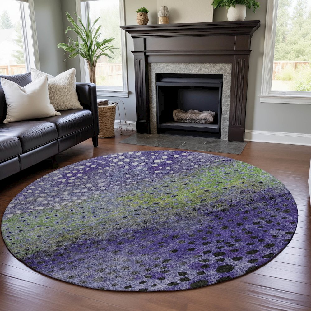 Premium Machine Washable Mayfield AMF1074 Purple 8' x 8' Round Rug. Picture 5