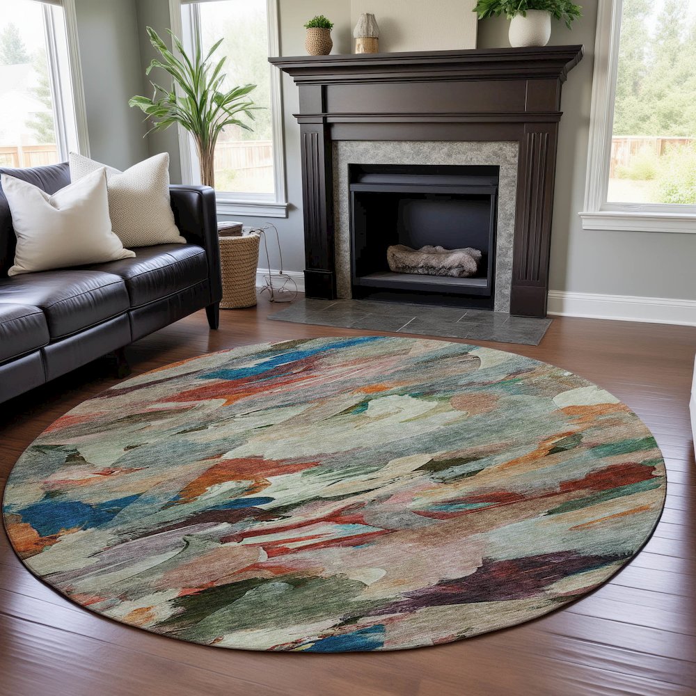 Premium Machine Washable Mayfield AMF1075 Green 8' x 8' Round Rug. Picture 5