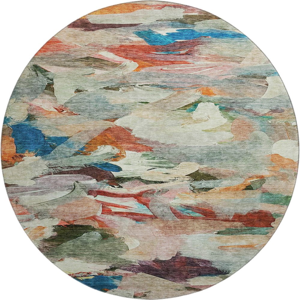Premium Machine Washable Mayfield AMF1075 Green 8' x 8' Round Rug. Picture 1