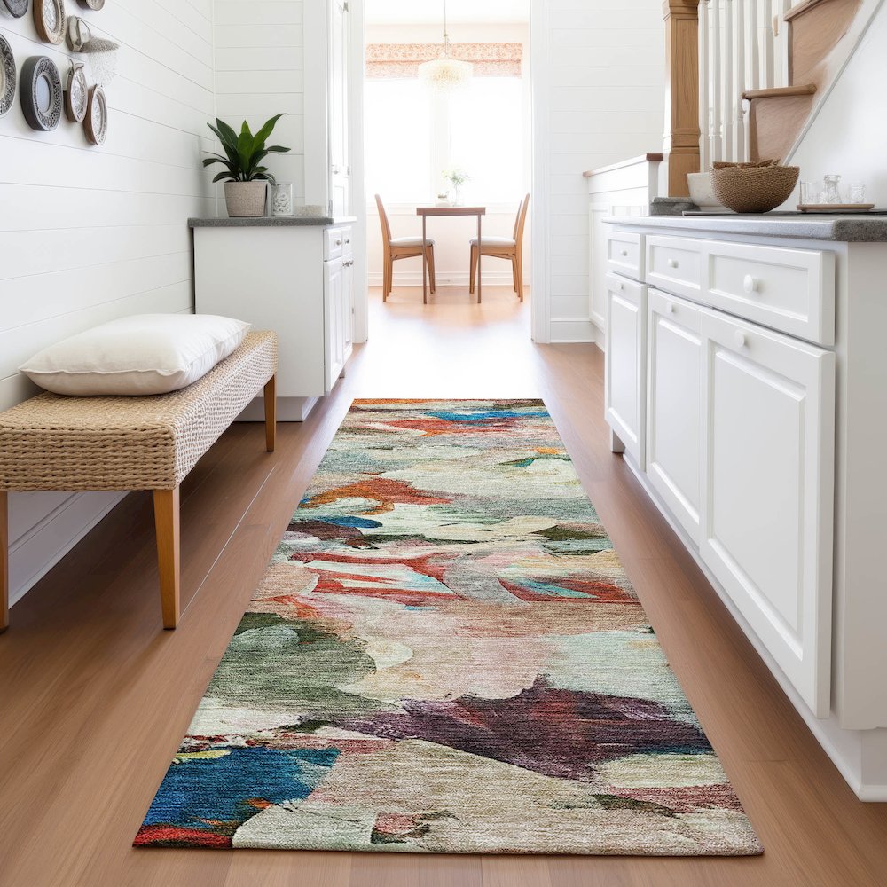 Premium Machine Washable Mayfield AMF1075 Green 2'3" x 7'6" Runner Rug. Picture 5