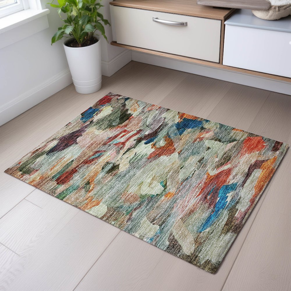 Premium Machine Washable Mayfield AMF1075 Green 1'8" x 2'6" Rug. Picture 5