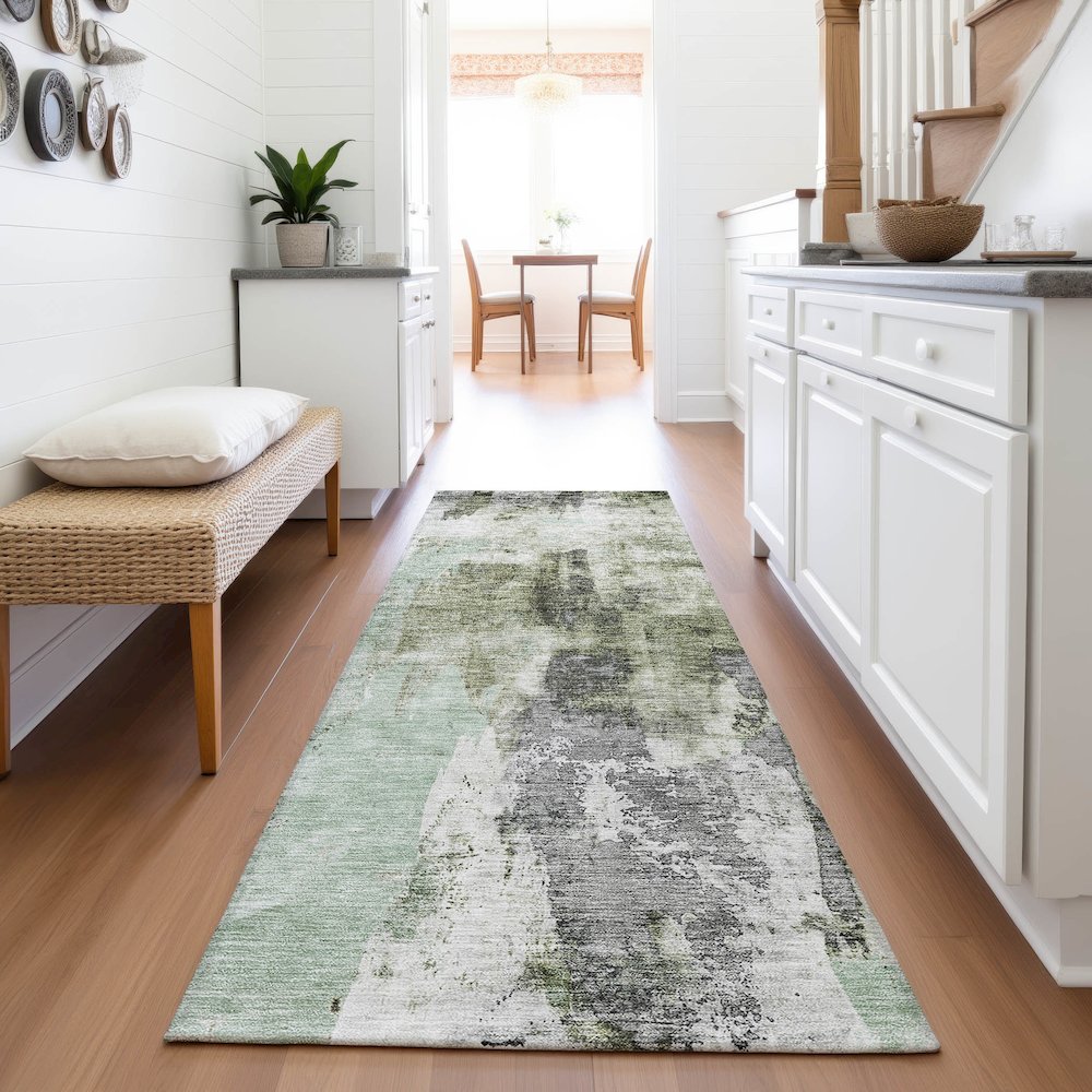 Premium Machine Washable Mayfield AMF1076 Mint 2'3" x 7'6" Runner Rug. Picture 5