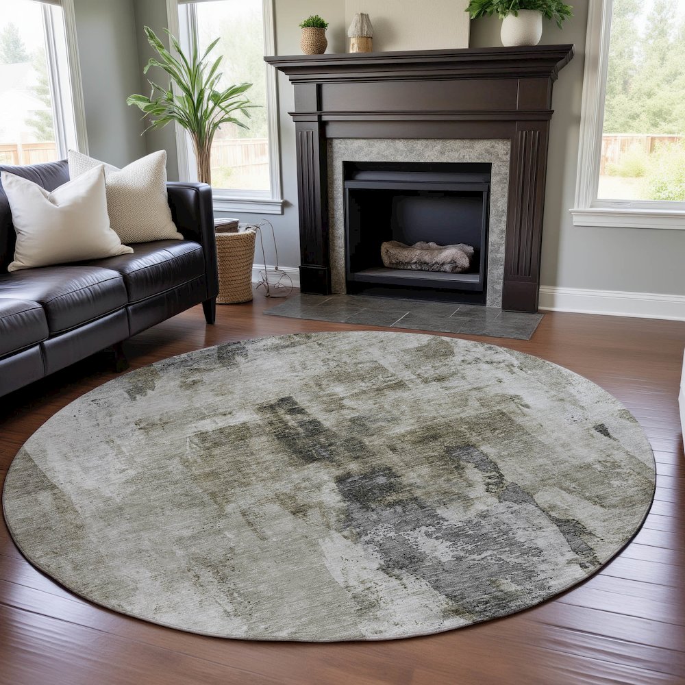 Premium Machine Washable Mayfield AMF1076 Taupe 8' x 8' Round Rug. Picture 5