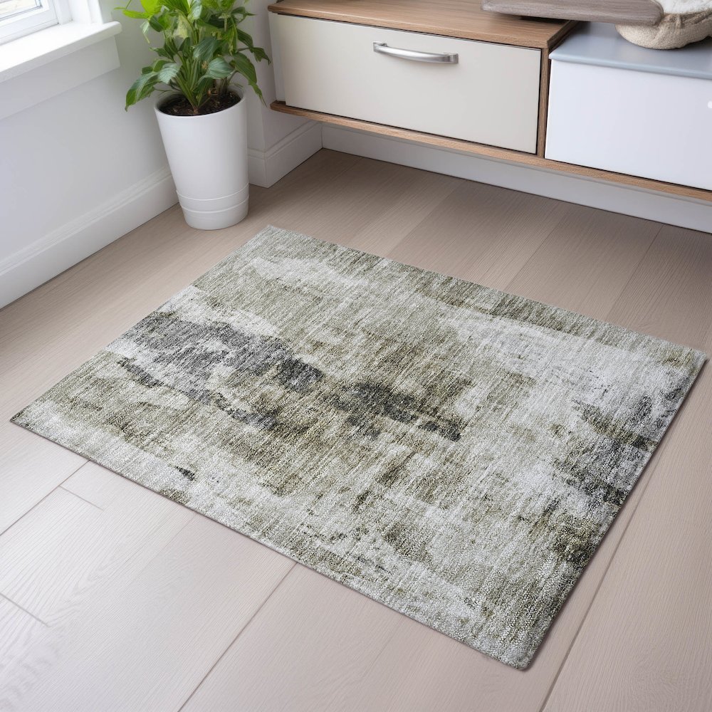 Premium Machine Washable Mayfield AMF1076 Taupe 1'8" x 2'6" Rug. Picture 5