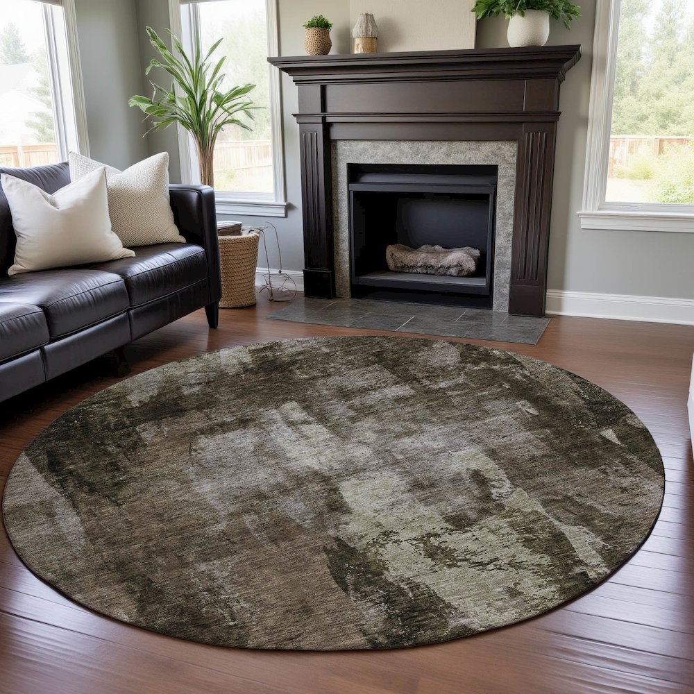 Premium Machine Washable Mayfield AMF1077 Brown 8' x 8' Round Rug. Picture 5