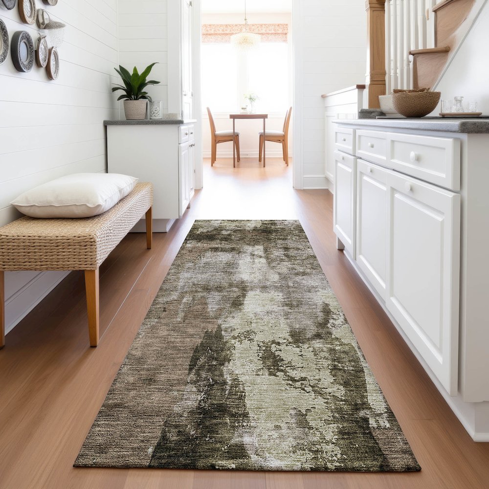 Premium Machine Washable Mayfield AMF1077 Brown 2'3" x 7'6" Runner Rug. Picture 5