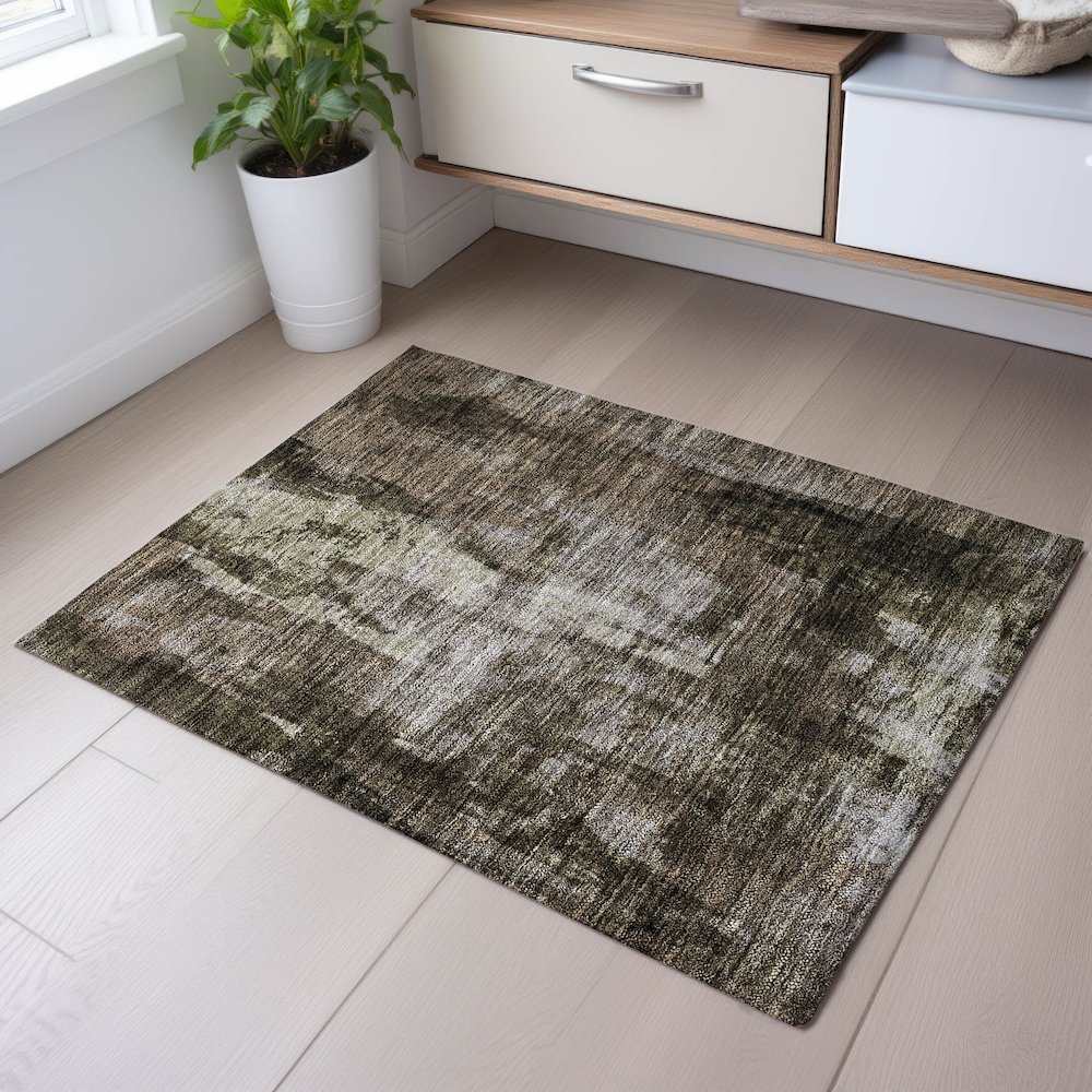 Premium Machine Washable Mayfield AMF1077 Brown 1'8" x 2'6" Rug. Picture 5