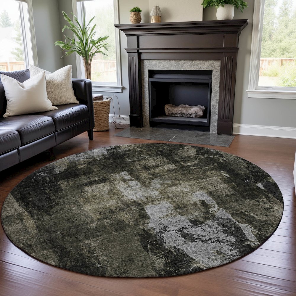 Premium Machine Washable Mayfield AMF1077 Charcoal 8' x 8' Round Rug. Picture 5
