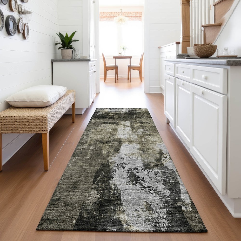 Premium Machine Washable Mayfield AMF1077 Charcoal 2'3" x 7'6" Runner Rug. Picture 5
