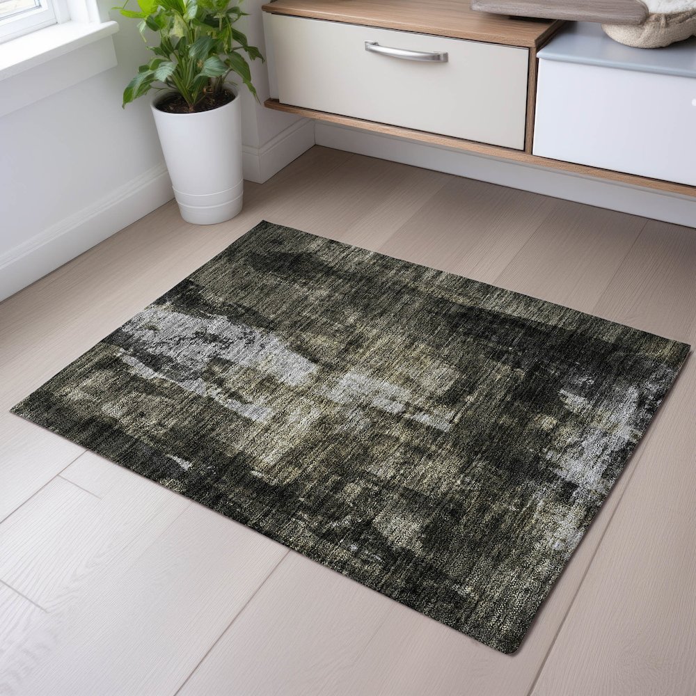 Premium Machine Washable Mayfield AMF1077 Charcoal 1'8" x 2'6" Rug. Picture 5
