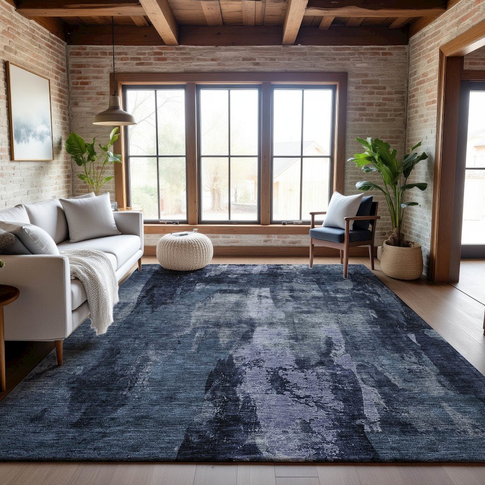 Premium Machine Washable Mayfield AMF1077 Navy 2'6" x 3'10" Rug. Picture 5