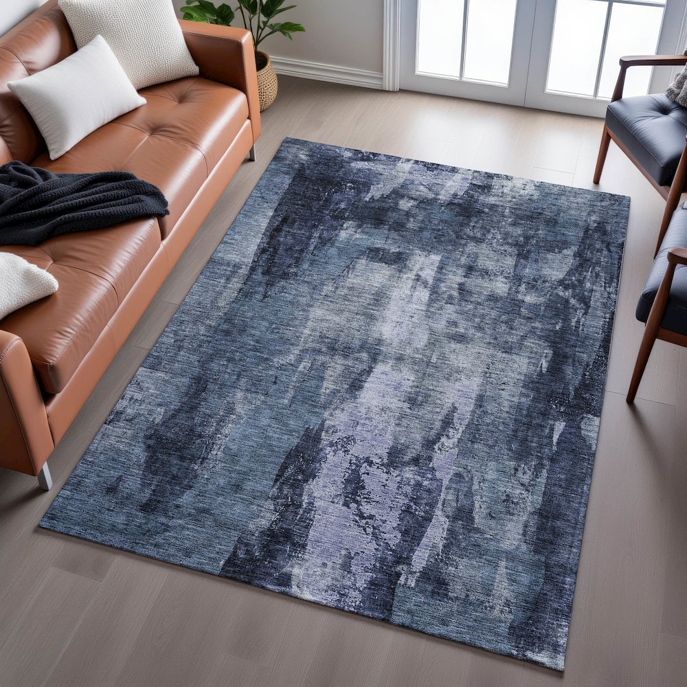 Premium Machine Washable Mayfield AMF1077 Navy 2'6" x 3'10" Rug. Picture 6