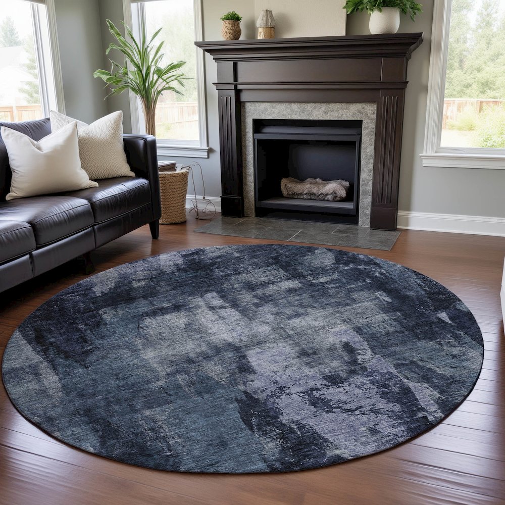 Premium Machine Washable Mayfield AMF1077 Navy 8' x 8' Round Rug. Picture 5