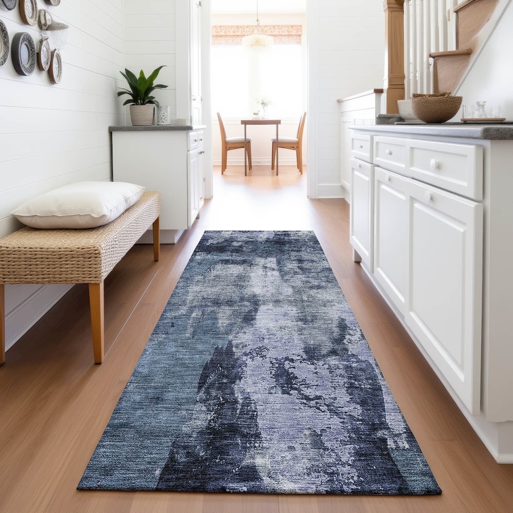 Premium Machine Washable Mayfield AMF1077 Navy 2'3" x 7'6" Runner Rug. Picture 5