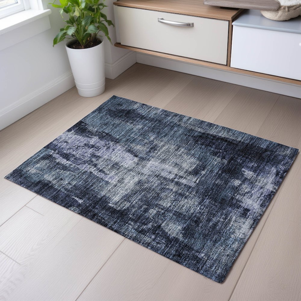 Premium Machine Washable Mayfield AMF1077 Navy 1'8" x 2'6" Rug. Picture 5
