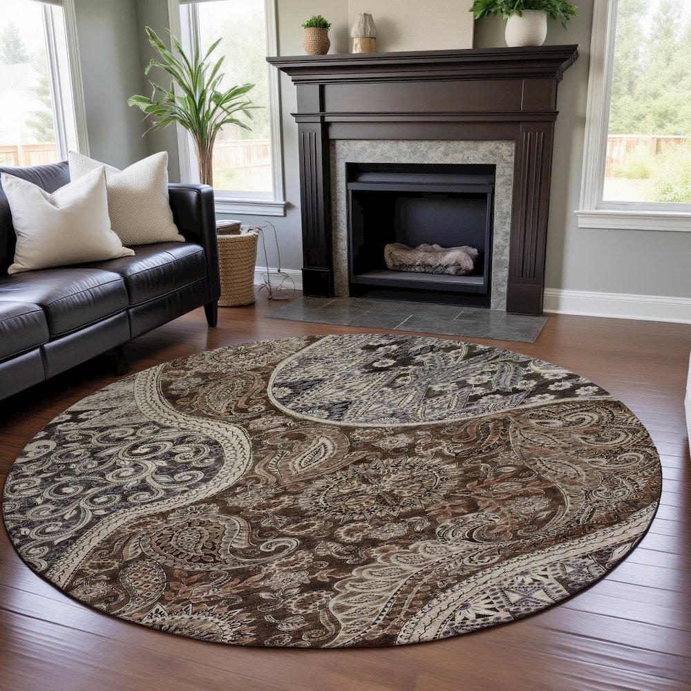 Premium Machine Washable Mayfield AMF1078 Brown 8' x 8' Round Rug. Picture 5