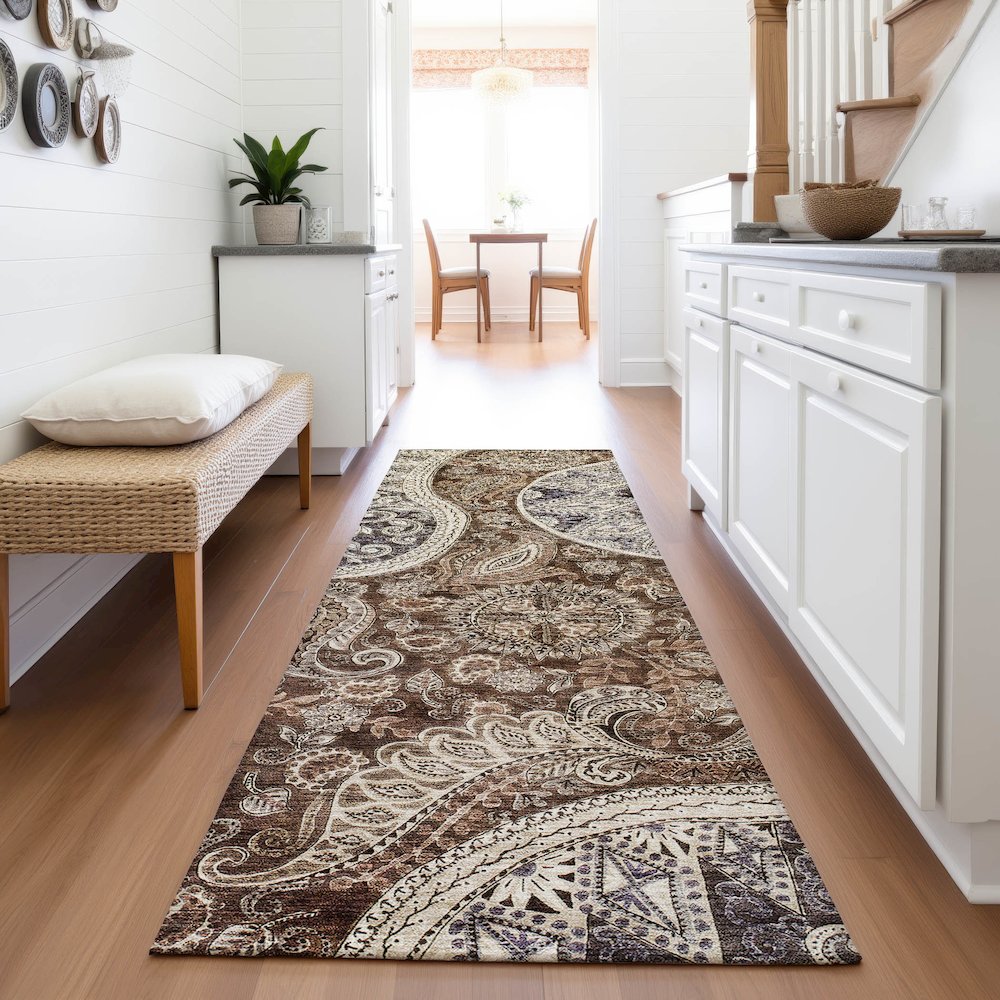 Premium Machine Washable Mayfield AMF1078 Brown 2'3" x 7'6" Runner Rug. Picture 5
